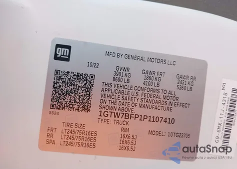 2023 GMC Savana Cargo Rwd 2500 Extended Wheelbase Work Van из США, поврежденный, VIN 1GTW7BFP1P1107410